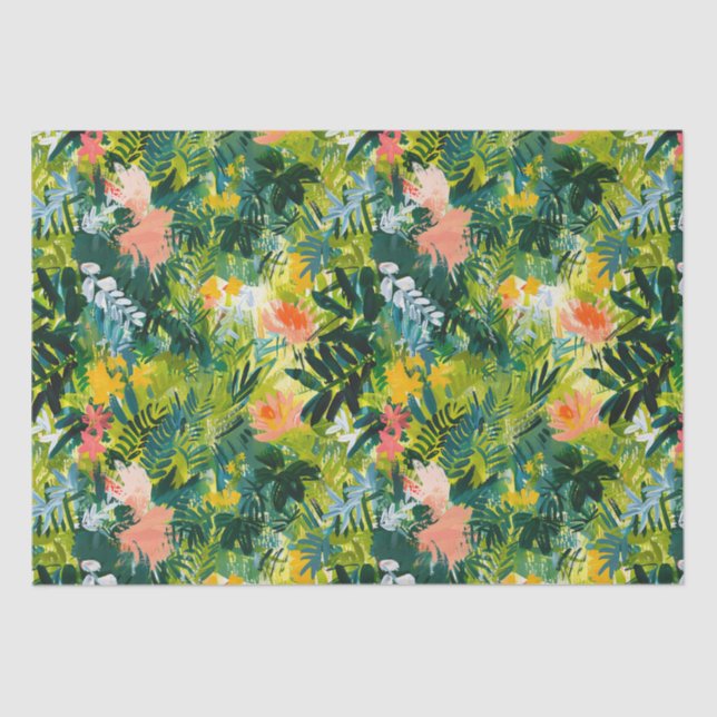 Contemporary Green Abstract Floral Pattern Tissue Paper (Front)