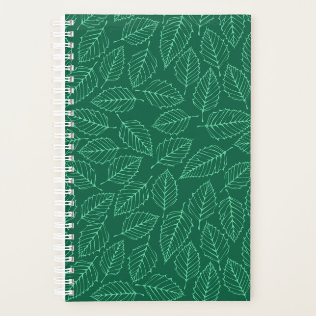Contemporary Green Birch Leaves Pattern Planner (Front)