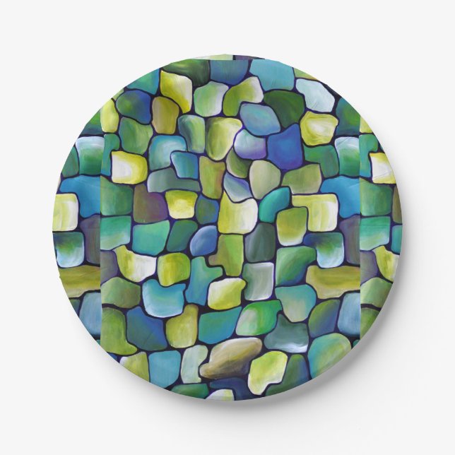 Contemporary Green Pattern Paper Plates (Front)