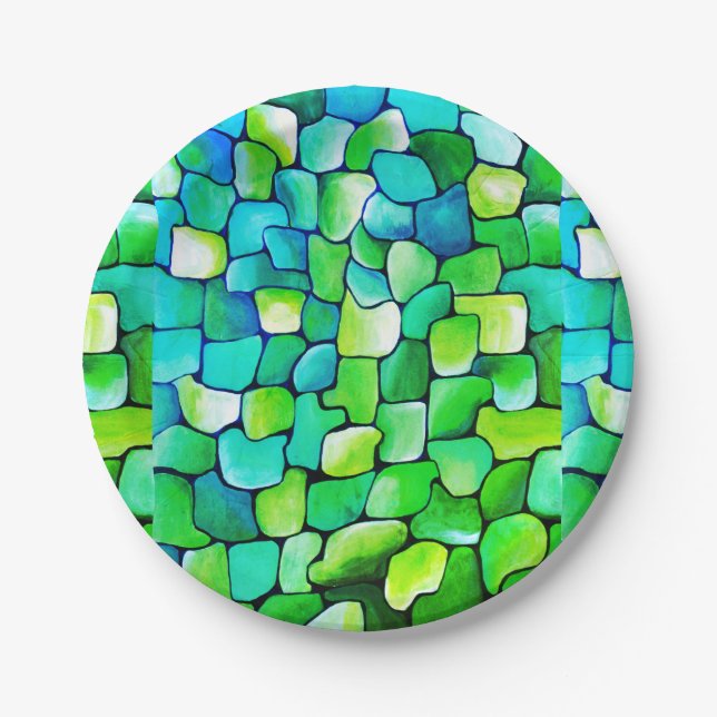 Contemporary Green Pattern Paper Plates (Front)