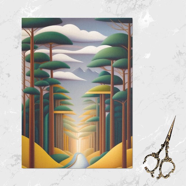 Contemporary Green Trees Path Landscape Artwork Tissue Paper (Creator Uploaded)