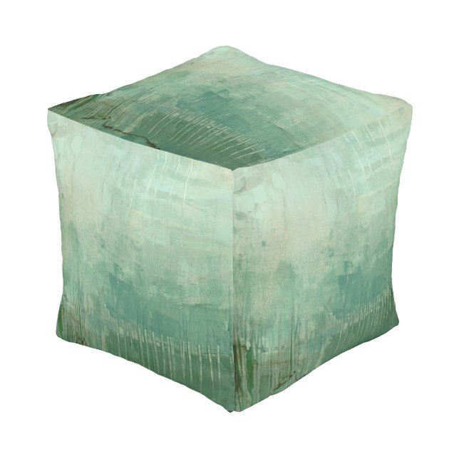 Contemporary Green Watercolor Pouf (Angled Front)