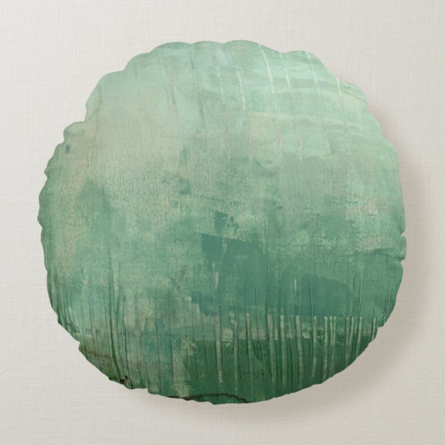 Contemporary Green Watercolor Round Pillow (Front)