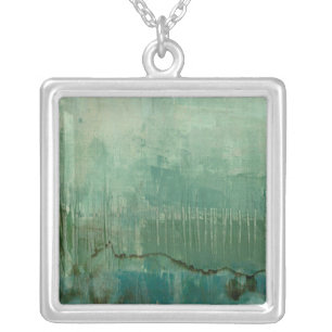 Contemporary Green Watercolor Silver Plated Necklace