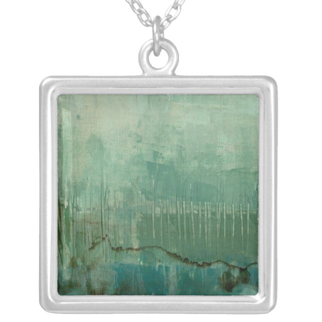 Contemporary Green Watercolor Silver Plated Necklace (Front)