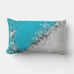 Contemporary Grey and Turquoise Decorative Lumbar Pillow