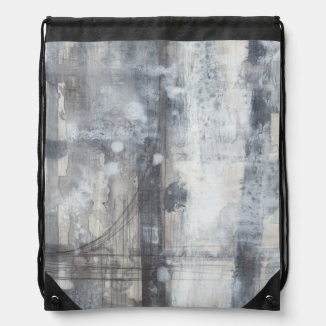 Contemporary Grey Painting Drawstring Bag (Front)