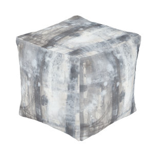 Contemporary Grey Painting Pouf