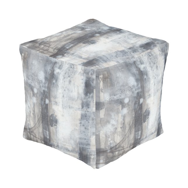 Contemporary Grey Painting Pouf (Angled Front)