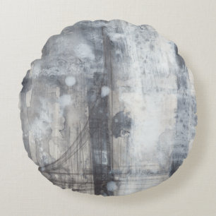Contemporary Grey Painting Round Pillow