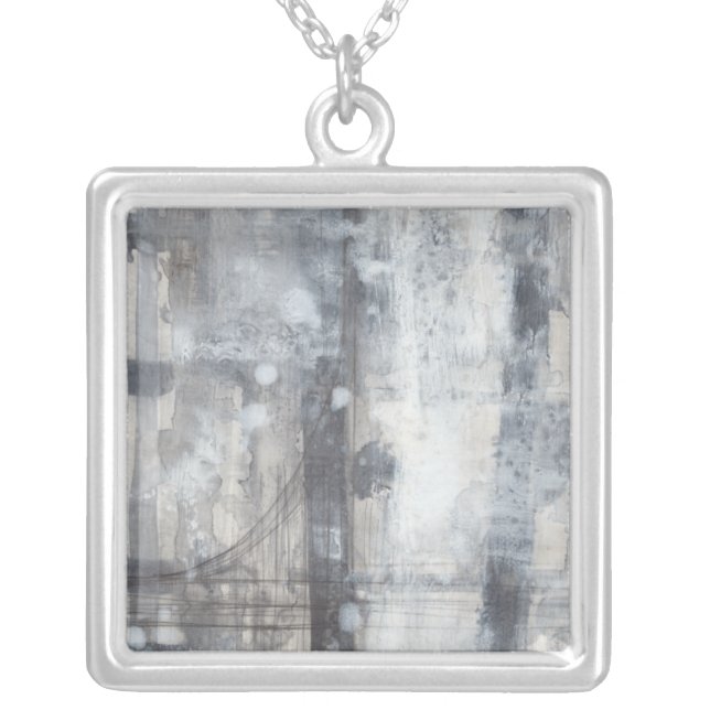Contemporary Grey Painting Silver Plated Necklace (Front)