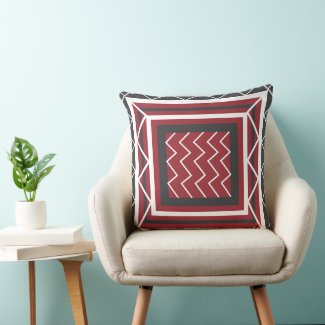 Contemporary Grey White Red Square Chevron Stripe 
