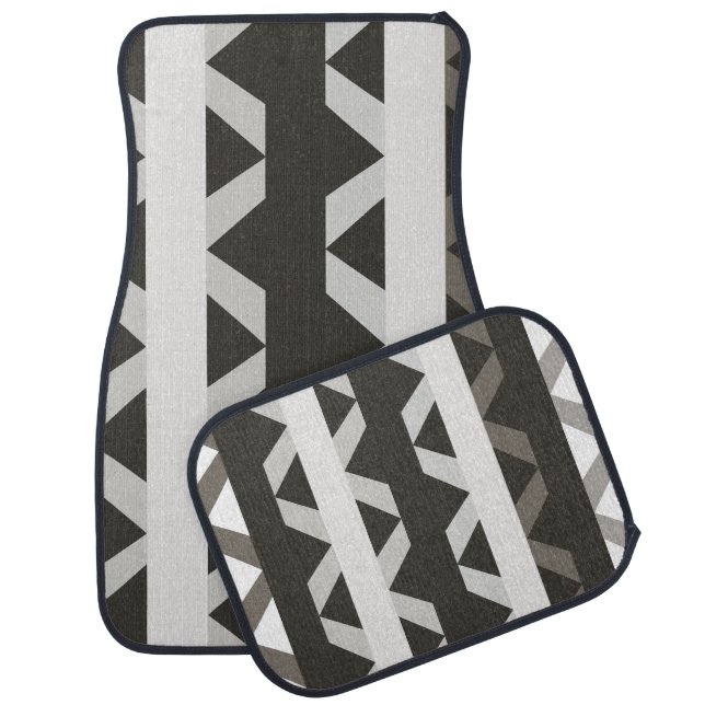 Contemporary Grey White Triangle Stripe Pattern  Car Floor Mat (Set)
