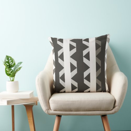 Contemporary Grey White Triangle Stripe Pattern Throw Pillow