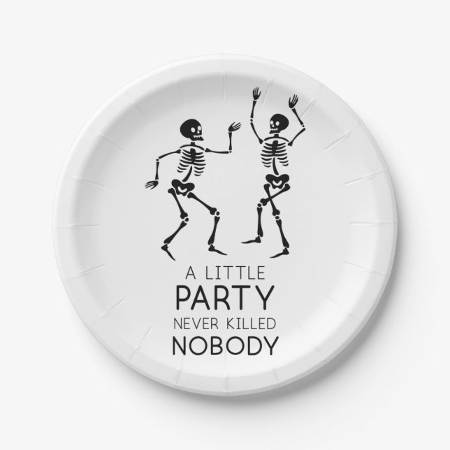 Contemporary Halloween dancing skeletons Paper Plates (Front)
