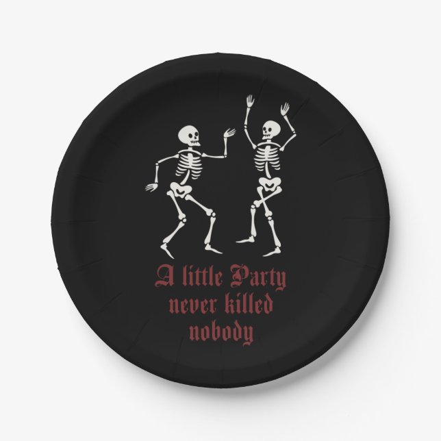 Contemporary Halloween skeletons Paper Plates (Front)