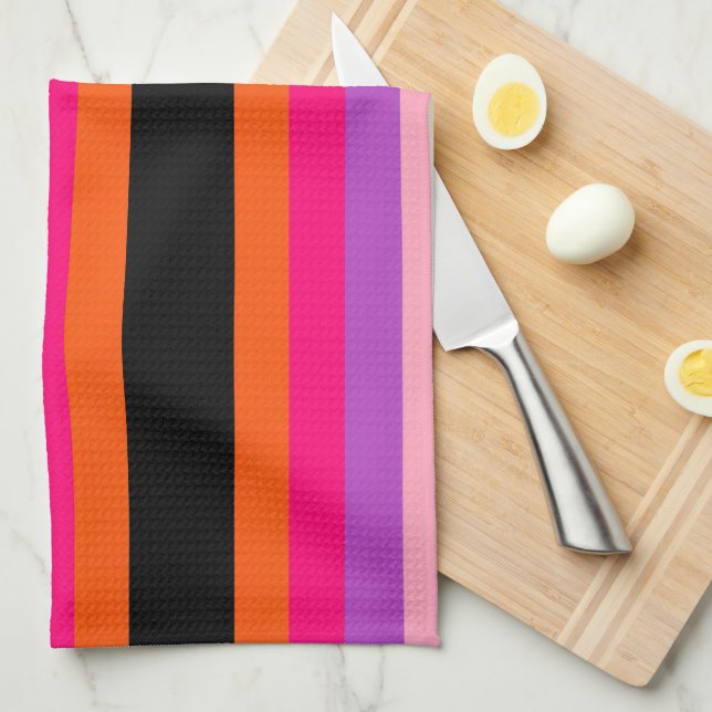 Contemporary Halloween Stripes  Kitchen Towel (Quarter Fold)