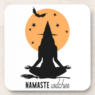 Contemporary Halloween yoga Witch Beverage Coaster