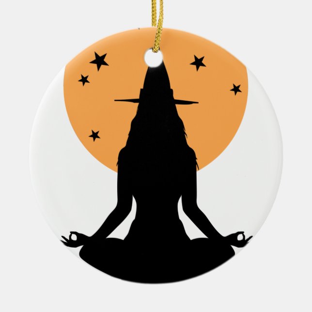 Contemporary Halloween yoga Witch Ceramic Ornament (Front)