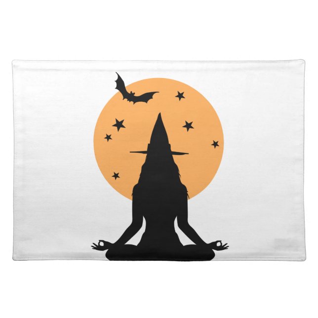 Contemporary Halloween yoga Witch Cloth Placemat (Front)