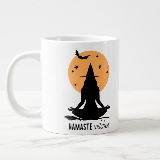 Contemporary Halloween yoga Witch Giant Coffee Mug (Left)