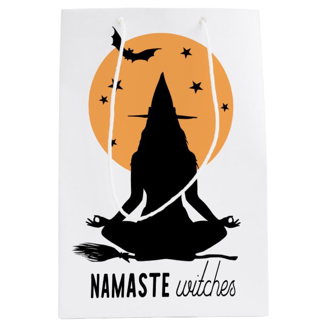Contemporary Halloween yoga Witch Medium Gift Bag (Front)