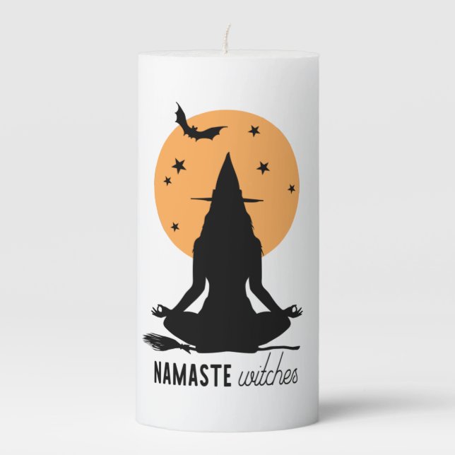 Contemporary Halloween yoga Witch Pillar Candle (Front)
