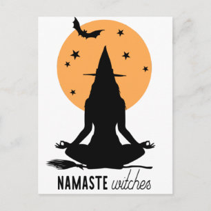 Contemporary Halloween yoga Witch Postcard