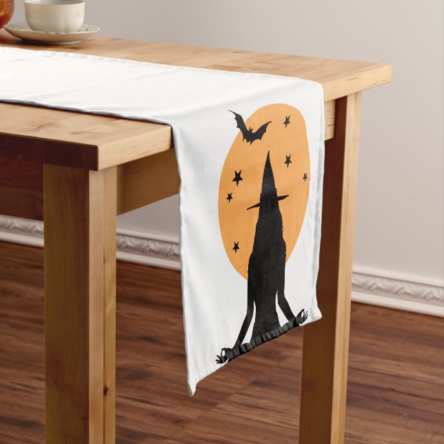 Contemporary Halloween yoga Witch Short Table Runner (In Situ)