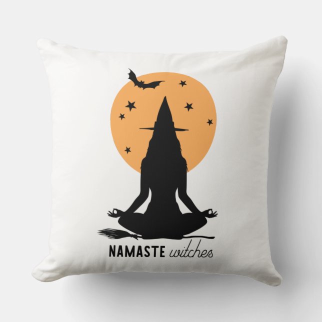 Contemporary Halloween yoga Witch Throw Pillow (Front)