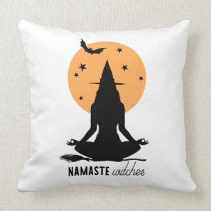 Contemporary Halloween yoga Witch Throw Pillow