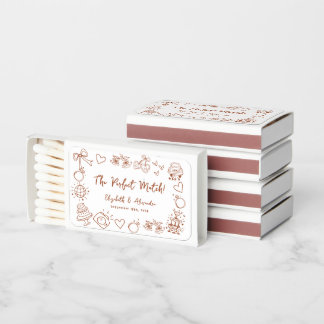 Contemporary Hand Drawn Terracotta Wedding Matchboxes