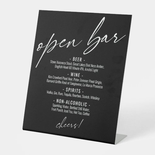 Contemporary Handwriting Black Open Bar Menu Pedestal Sign