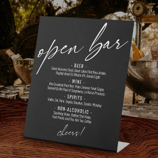 Contemporary Handwriting Black Open Bar Menu Pedestal Sign