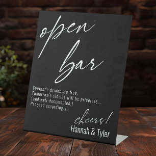 Contemporary Handwriting Funny Black Open Bar Pedestal Sign