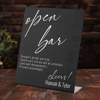 Contemporary Handwriting Funny Black Open Bar Pedestal Sign