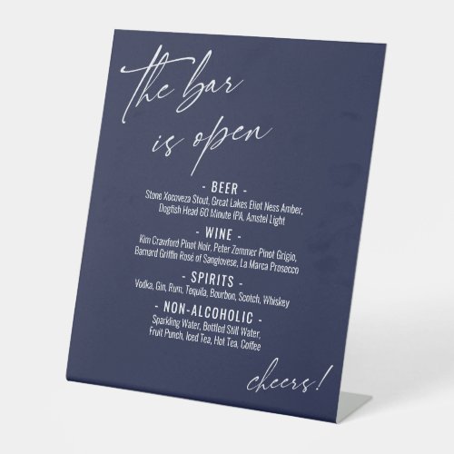 Contemporary Handwriting Navy Blue Open Bar Menu Pedestal Sign