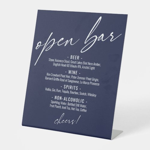 Contemporary Handwriting Navy Blue Open Bar Menu Pedestal Sign