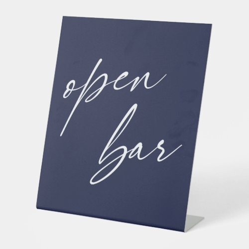 Contemporary Handwriting Open Bar Navy Blue Pedestal Sign