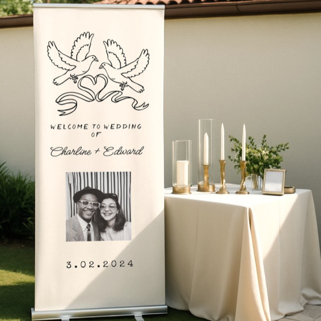 Contemporary Handwriting Retro Wedding Welcome  Re Retractable Banner (Creator Uploaded)