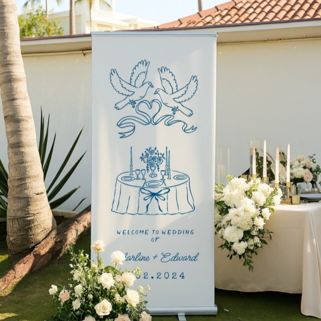 Contemporary Handwriting Retro Wedding Welcome  Re Retractable Banner (Creator Uploaded)