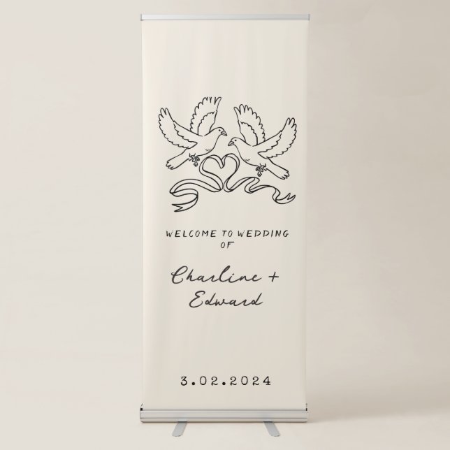 Contemporary Handwriting Retro Wedding Welcome  Re Retractable Banner (Front)