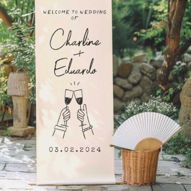 Contemporary Handwriting Retro Wedding Welcome  Retractable Banner (Creator Uploaded)