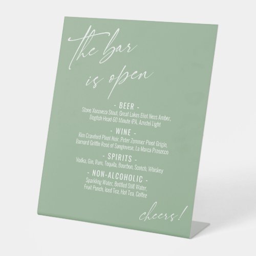 Contemporary Handwriting Sage Green Open Bar Menu Pedestal Sign