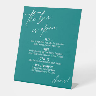 Contemporary Handwriting Teal Open Bar Menu Pedestal Sign