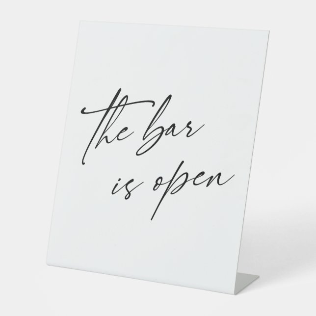 Contemporary Handwriting The Bar is Open Pedestal Sign (Front)