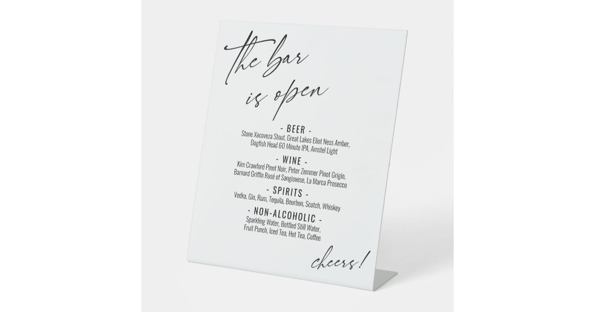 Contemporary Handwriting Typography Open Bar Menu Pedestal Sign | Zazzle