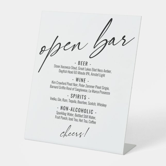 Contemporary Handwriting Typography Open Bar Menu Pedestal Sign (Front)