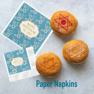 Contemporary Happy Hannukah Star of David Paper Dinner Napkins