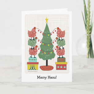 contemporary hens decorating tree with eggs v2 holiday card